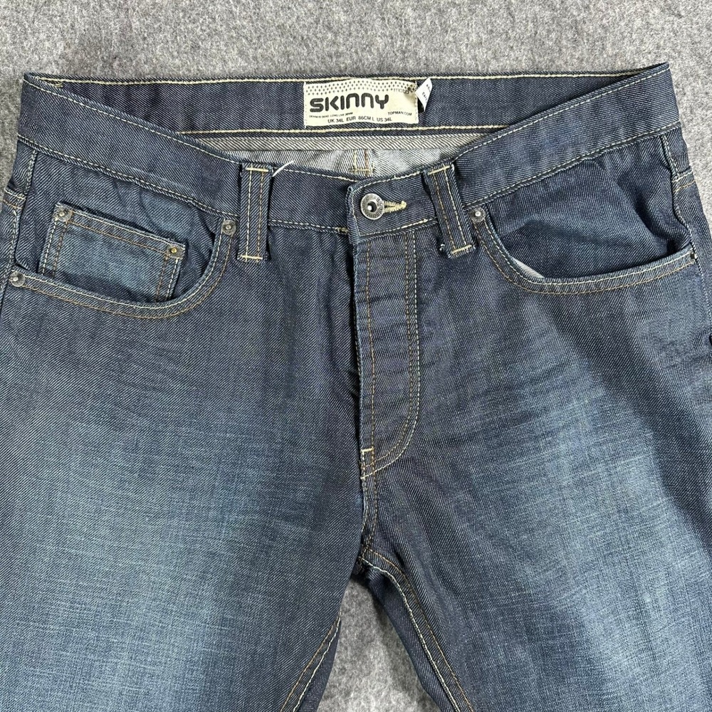 Topman Mens Size 34L Skinny Leg Button Fly Blue Denim Jeans